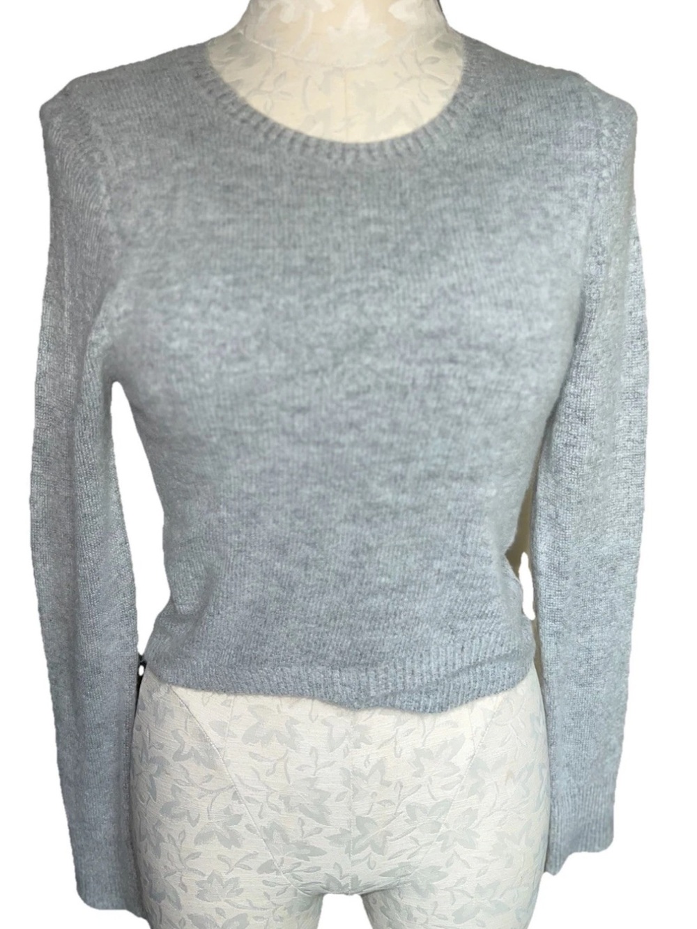 Olivaceous Heather Grey Twist Front Fuzzy Cropped Tencel Sweater - Size Medium
